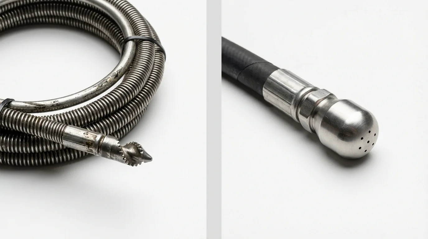 Drain snake cable and hydro jetting nozzle used for drain cleaning in Barrington, NJ