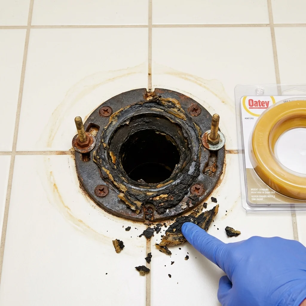Failed wax ring showing water seepage at the base of a toilet in a Barrington, NJ home