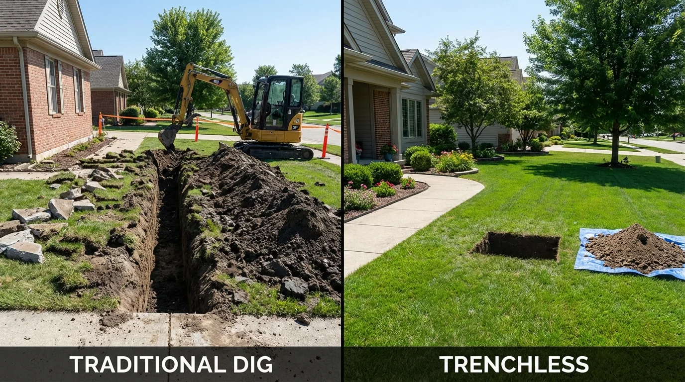 Trenchless sewer repair with minimal yard damage versus traditional excavation in Barrington, NJ